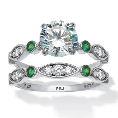 Palm Beach Jewelry 2.52 Tcw White And Green Cubic Zirconia Platinum-plated Silver Bridal Ring Set