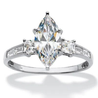 Palm Beach Jewelry 2.56 Cttw. Marquise-cut Solid 10k White Gold Cubic Zirconia Engagement Ring