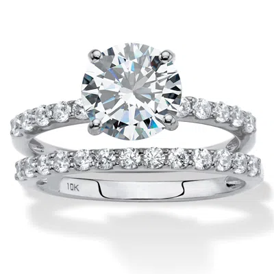 Palm Beach Jewelry 2.58 Cttw. Solid 10k White Gold Round Cubic Zirconia 2-piece Wedding Ring Set
