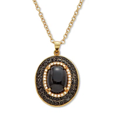 Palm Beach Jewelry 2.58 Tcw Oval Genuine Onyx And Cubic Zirconia Gold-plated Pendant 20 Inch In Black