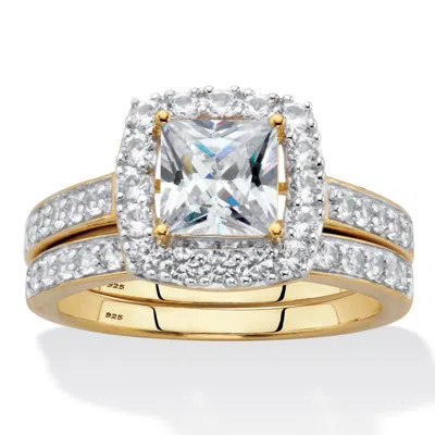 Palm Beach Jewelry 2.60 Cttw 18k Gold Plated Silver Created White Sapphire Halo Bridal Ring Set