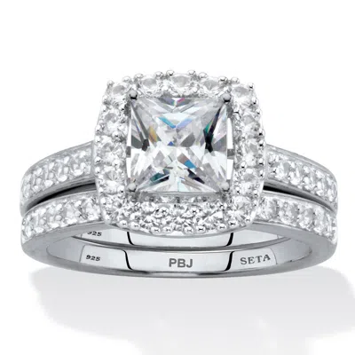 Palm Beach Jewelry 2.60 Cttw Platinum-plated Silver Created White Sapphire Engagement Ring Set