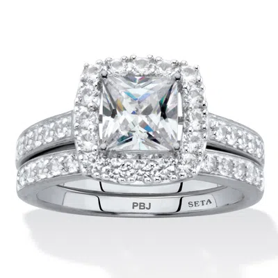 Palm Beach Jewelry 2.60 Cttw Platinum-plated White Sapphire Engagement Ring Set In Silver