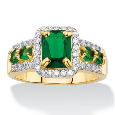 Palm Beach Jewelry 2.62 Cttw. Simulated Green Emerald & Cubic Zirconia 18k Gold-plated Halo Ring
