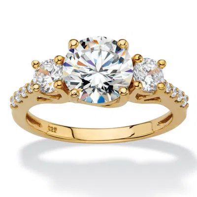 Palm Beach Jewelry 2.62 Tcw Cz Gold-plated Silver 3-stone Ring In Yellow