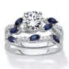 Palm Beach Jewelry 2.63 Tcw Platinum-plated Sterling Cz And Lab-created Sapphire Wedding Ring Set In White