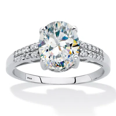 Palm Beach Jewelry 2.64 Cttw. Oval-cut Cubic Zirconia Platinum-plated Silver Engagement Ring In White