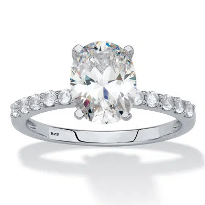 Palm Beach Jewelry 2.64 Cttw. Oval Platinum-plated Silver Created White Sapphire Engagement Ring
