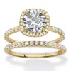 Palm Beach Jewelry 2.65 Cttw. Cubic Zirconia 14k Gold-plated Silver 2-piece Halo Bridal Ring Set In White