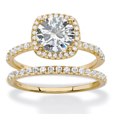 Palm Beach Jewelry 2.65 Cttw. Cubic Zirconia 14k Gold-plated Silver 2-piece Halo Bridal Ring Set In White
