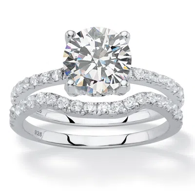Palm Beach Jewelry 2.65 Tcw Round Cubic Zirconia Platinum-plated Silver 2-piece Bridal Ring Set