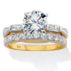 Palm Beach Jewelry 2.66 Cttw. Round And Baguette Cut Cz Gold-plated Sterling Silver Bridal Ring Set