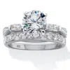 Palm Beach Jewelry 2.66 Cttw. Round Cut Cubic Zirconia Platinum Over Silver Bridal Ring Set