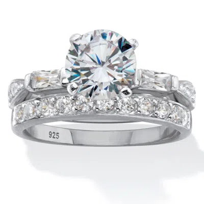 Palm Beach Jewelry 2.66 Cttw. Round Cut Cubic Zirconia Platinum Over Silver Bridal Ring Set In White