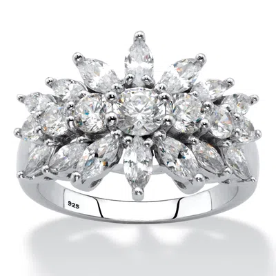 Palm Beach Jewelry 2.67 Cttw. Sterling Silver Marquise-cut Cubic Zirconia Starburst Cluster Ring In White