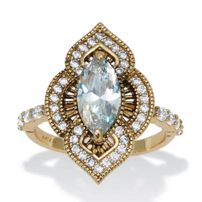 Palm Beach Jewelry 2.67 Tcw Marquise Cz Gold-plated Antiqued Ring In Yellow