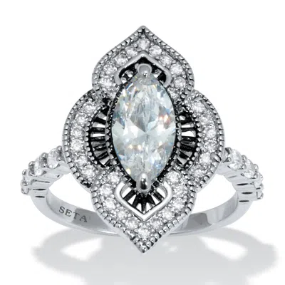 Palm Beach Jewelry 2.67 Tcw Marquise Cz Platinum-plated Antiqued Ring In White