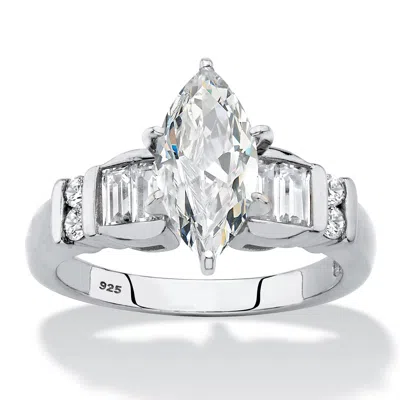 Palm Beach Jewelry 2.69 Cttw Platinum-plated Silver Marquise-cut Cubic Zirconia Engagement Ring In White