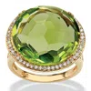 Palm Beach Jewelry .27 Tcw Checkerboard-cut Green Glass And Cz Gold-plated Halo Ring In Green