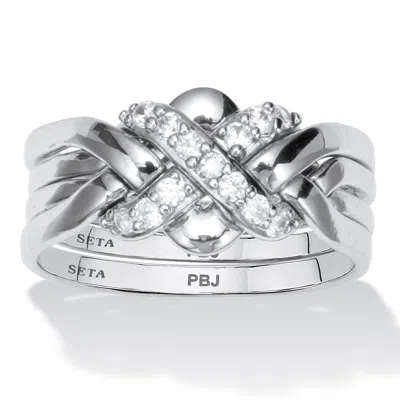Palm Beach Jewelry .27 Tcw Cz Platinum-plated Puzzle Ring In White