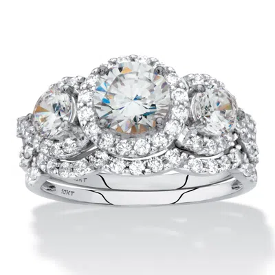 Palm Beach Jewelry 2.70 Cttw 2-piece Round 10k White Gold Cubic Zirconia Halo Wedding Ring Set