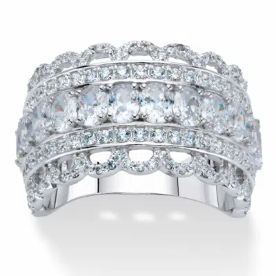 Palm Beach Jewelry 2.75 Cttw. Oval-cut Cubic Zirconia Silvertone Scalloped Vintage-style Ring In White