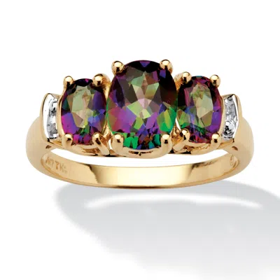 Palm Beach Jewelry 2.75 Tcw Oval-cut Genuine Fire Topaz And Diamond Accent 10k Yellow Gold Ring In Multi