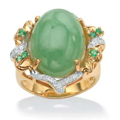 Palm Beach Jewelry .28 Tcw Emerald, Cz And Jade Ring In Gold-plated .925 Sterling Silver In Green