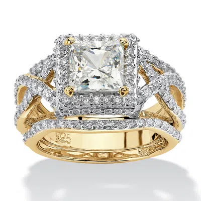 Palm Beach Jewelry 2.82 Tcw Cz 14k Gold-plated Silver Bridal Set In Yellow