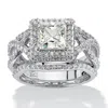 Palm Beach Jewelry 2.82 Tcw Cz Platinum-plated Silver 3-piece Crossover Halo Bridal Ring Set In White