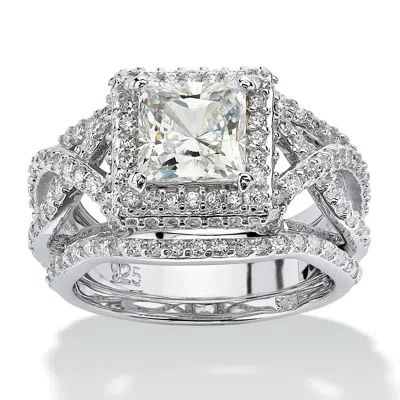 Palm Beach Jewelry 2.82 Tcw Cz Platinum-plated Silver 3-piece Crossover Halo Bridal Ring Set In White