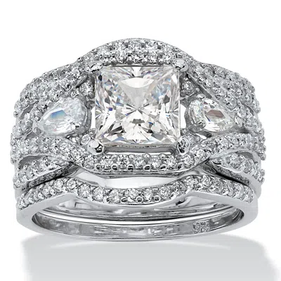 Palm Beach Jewelry 2.82 Tcw Cz Platinum-plated Sterling Silver 3-piece Highway Bridal Ring Set In White