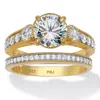 Palm Beach Jewelry 2.82 Tcw Round Cubic Zirconia 14k Gold-plated Sterling Silver Bridal Ring Set