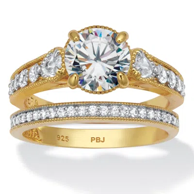 Palm Beach Jewelry 2.82 Tcw Round Cubic Zirconia 14k Gold-plated Sterling Silver Bridal Ring Set In White
