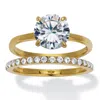 Palm Beach Jewelry 2.85 Tcw Round Cubic Zirconia Gold Ion-plated Stainless Steel Bridal Ring Set