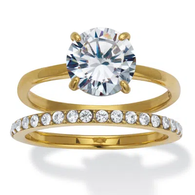 Palm Beach Jewelry 2.85 Tcw Round Cubic Zirconia Gold Ion-plated Stainless Steel Bridal Ring Set In White