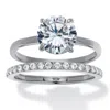 Palm Beach Jewelry 2.85 Tcw Round Cubic Zirconia Stainless Steel Pave Bridal Ring Set