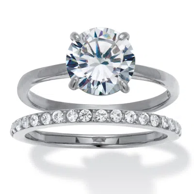 Palm Beach Jewelry 2.85 Tcw Round Cubic Zirconia Stainless Steel Pave Bridal Ring Set In White