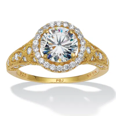 Palm Beach Jewelry 2.86 Tcw Cz 14k Gold-plated Sterling Silver Ring In Yellow