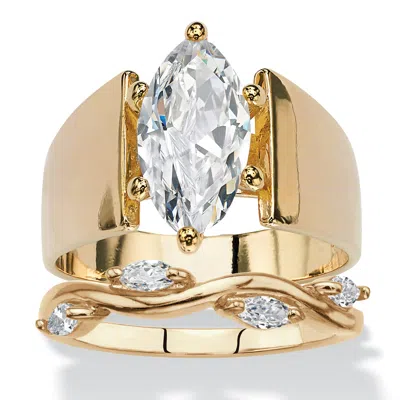 Palm Beach Jewelry 2.88 Cttw. Cubic Zirconia Gold-plated Solitaire And Vine Wedding Ring Set In White