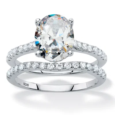 Palm Beach Jewelry 2.90 Tcw Oval Cubic Zirconia Platinum-plated Silver 2-piece Bridal Ring Set In White