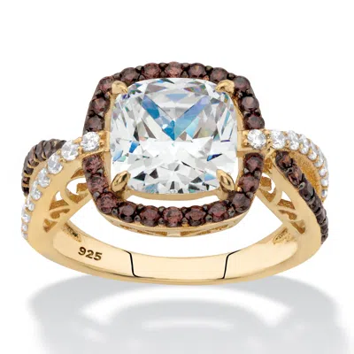 Palm Beach Jewelry 2.94 Cttw 14k Gold-plated Silver Brown And White Cubic Zirconia Halo Ring