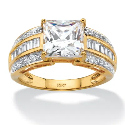 Palm Beach Jewelry 2.94 Tcw Princess-cut & Baguette Cubic Zirconia 10k Yellow Gold Engagement Ring In White
