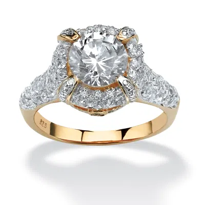 Palm Beach Jewelry 2.96 Tcw Round Cubic Zirconia Ring In 14k Yellow Gold-plated Sterling Silver In White