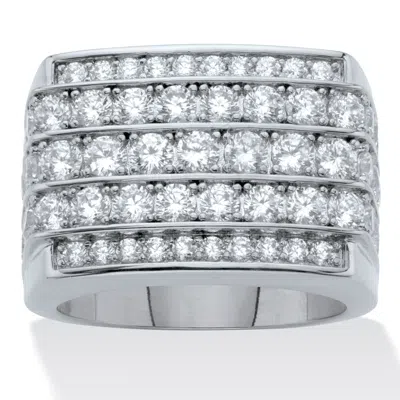 Palm Beach Jewelry 2.99 Cttw. Men's Round Cuic Zirconia Platinum Plated Multi Row Step Top Ring In White