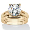 Palm Beach Jewelry 3 Cttw Round Cubic Zirconia 14k Gold-plated Silver Solitaire Wedding Ring Set In White