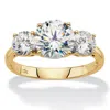 Palm Beach Jewelry 3 Cttw. Solid 10k Yellow Gold Round Cubic Zirconia 3-stone Engagement Ring In White