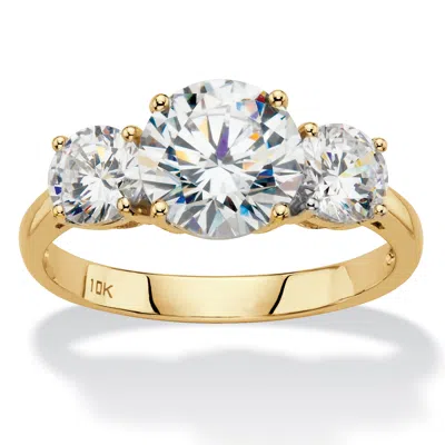 Palm Beach Jewelry 3 Cttw. Solid 10k Yellow Gold Round Cubic Zirconia 3-stone Engagement Ring In White