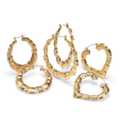 Palm Beach Jewelry 3 Pair Bamboo Style Hoop Earrings Set In Yellow Goldtone