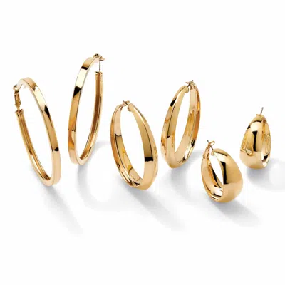 Palm Beach Jewelry 3 Pair Hoop Earrings Set In Yellow Gold Tone